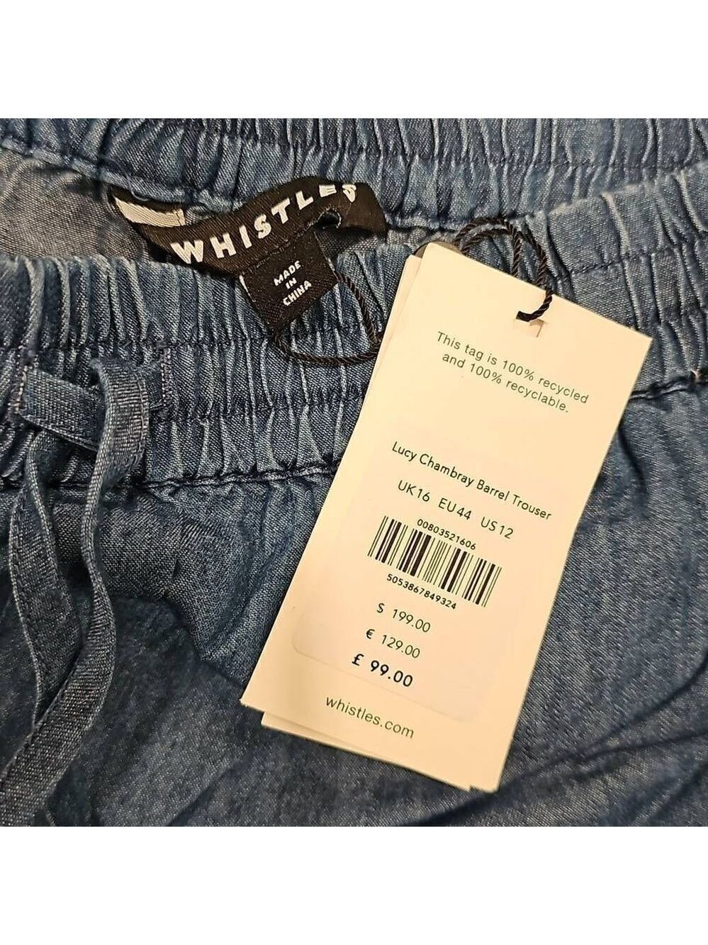 Whistles Lucy Chambray Barrel Trouser Sz 12 - Picture 2 of 9